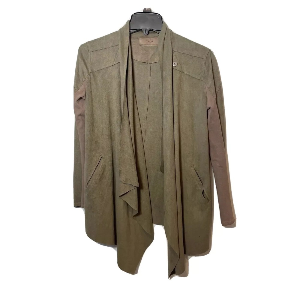BLANKNYC Cloud Nine Moto Cardigan Jacket Womens XS Brown Fauxโ Suede Drape Open
